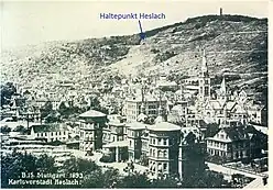 Der Haltepunkt hoch über der Siedlung Karlsvorstadt im Jahre 1893