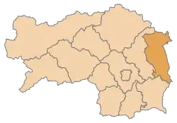 Lage des Bezirks Bezirk Hartberg-Fürstenfeld im Bundesland Steiermark (anklickbare Karte)