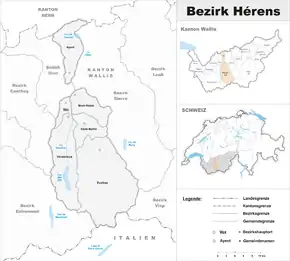 Karte von Bezirk Eringfrz. District d’Hérens