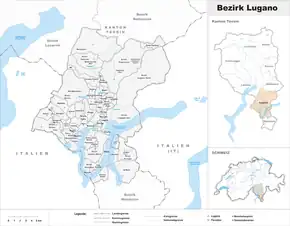 Karte von Bezirk Lugano