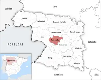 Die Lage der Comarca Tierra de Alba in der Provinz Zamora