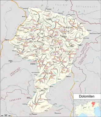 Lage der Dolomiten innerhalb der Ostalpen nach AVE