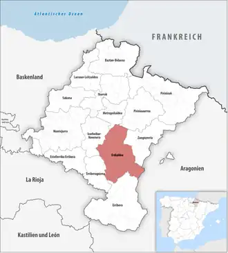 Die Lage der Comarca Erdialdea in der autonomen Gemeinschaft Navarra