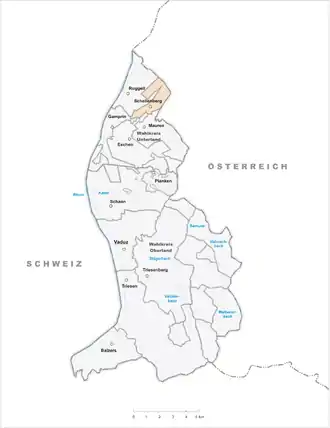 Lage der Gemeinde Schellenberg  im Fürstentum Liechtenstein (anklickbare Karte)
