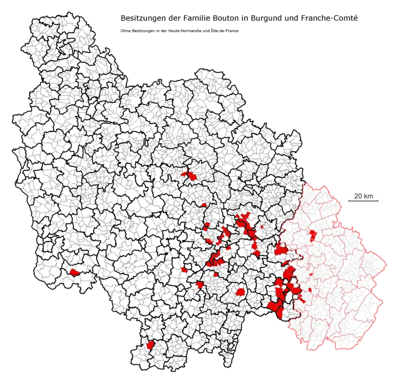 Karte Gemeinden Burgund + Jura Besitzungen Bouton