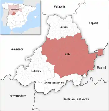 Die Lage des Gerichtsbezirk Ávila in der Provinz Ávila