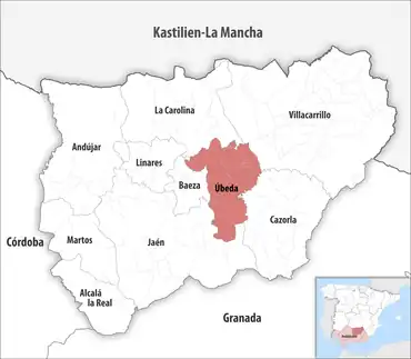 Die Lage des Gerichtsbezirk Úbeda in der Provinz Jaén