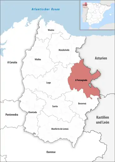 Die Lage des Gerichtsbezirk A Fonsagrada in der Provinz Lugo