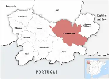Die Lage des Gerichtsbezirk A Pobra de Trives in der Provinz Ourense