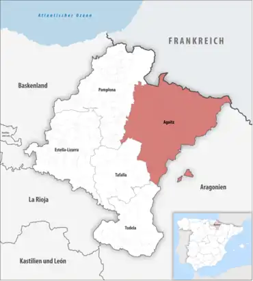 Die Lage des Gerichtsbezirk Agoitz in der autonomen Gemeinschaft Navarra