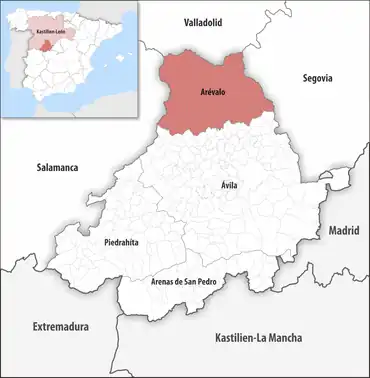 Die Lage des Gerichtsbezirk Arévalo in der Provinz Ávila