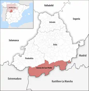 Die Lage des Gerichtsbezirk Arenas de San Pedro in der Provinz Ávila