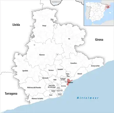 Die Lage des Gerichtsbezirk Badalona in der Provinz Barcelona