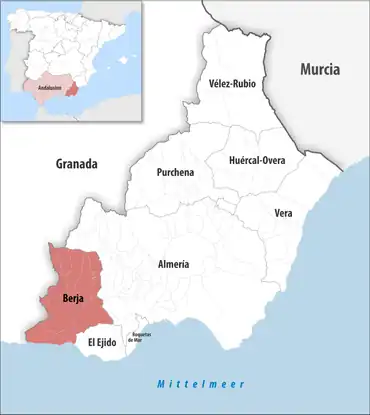 Die Lage des Gerichtsbezirk Berja in der Provinz Almería