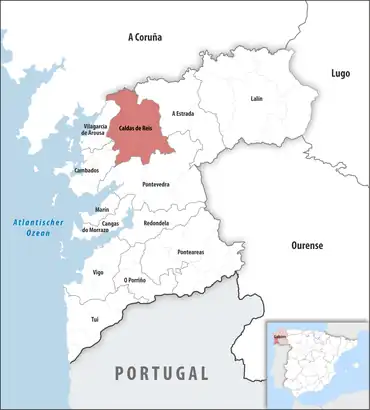 Die Lage des Gerichtsbezirk Caldas de Reis in der Provinz Pontevedra