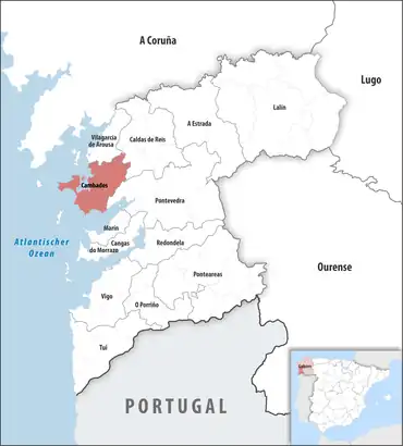 Die Lage des Gerichtsbezirk Cambados in der Provinz Pontevedra