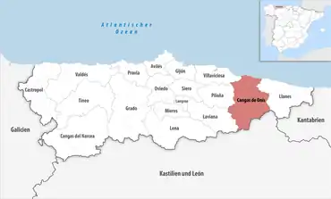 Die Lage des Gerichtsbezirk Cangas de Onís in der Provinz Asturien