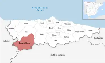 Die Lage des Gerichtsbezirk Cangas del Narcea in der Provinz Asturien