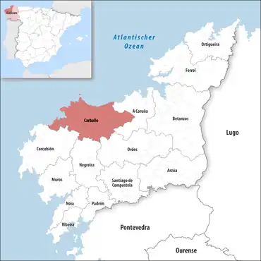 Die Lage des Gerichtsbezirk Carballo in der Provinz A Coruña