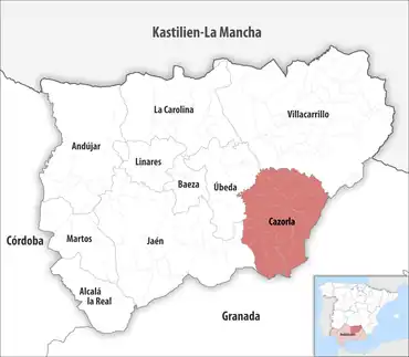 Die Lage des Gerichtsbezirk Cazorla in der Provinz Jaén