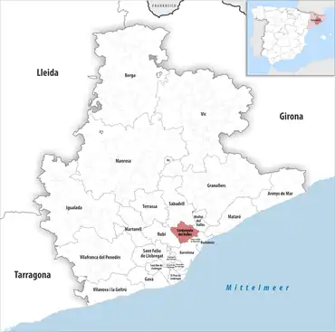 Die Lage des Gerichtsbezirk Cerdanyola del Vallès in der Provinz Barcelona