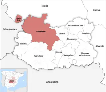Die Lage des Gerichtsbezirk Ciudad Real in der Provinz Ciudad Real