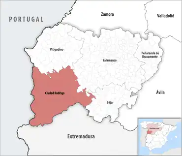 Die Lage des Gerichtsbezirk Ciudad Rodrigo in der Provinz Salamanca
