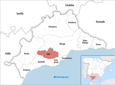 Die Lage des Gerichtsbezirk Coín in der Provinz Málaga
