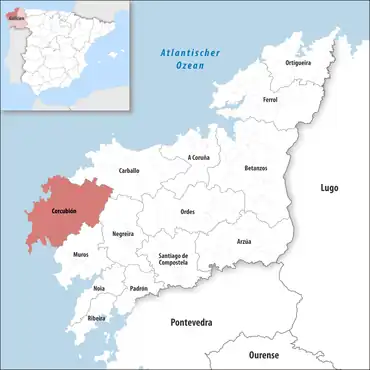 Die Lage des Gerichtsbezirk Corcubión in der Provinz A Coruña