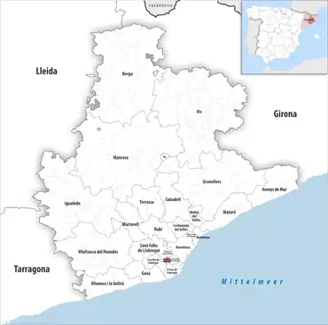 Die Lage des Gerichtsbezirk Cornellà de Llobregat in der Provinz Barcelona