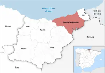 Die Lage des Gerichtsbezirk Donostia-San Sebastián in der Provinz Gipuzkoa