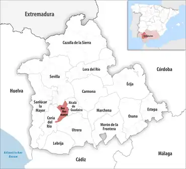 Die Lage des Gerichtsbezirk Dos Hermanas in der Provinz Sevilla