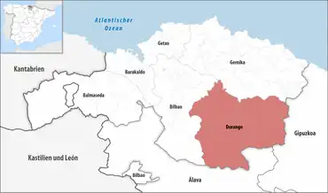 Die Lage des Gerichtsbezirk Durango in der Provinz Bizkaia