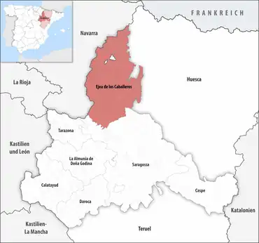 Die Lage des Gerichtsbezirk Ejea de los Caballeros in der Provinz Saragossa