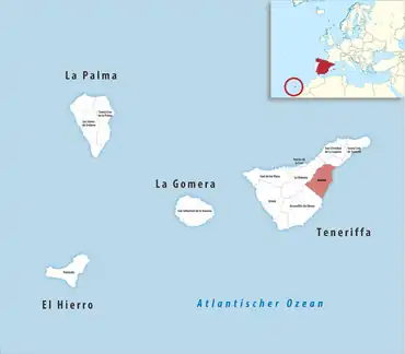 Die Lage des Gerichtsbezirk Güímar in der Provinz Santa Cruz de Tenerife