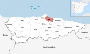 Die Lage des Gerichtsbezirk Gijón in der Provinz Asturien