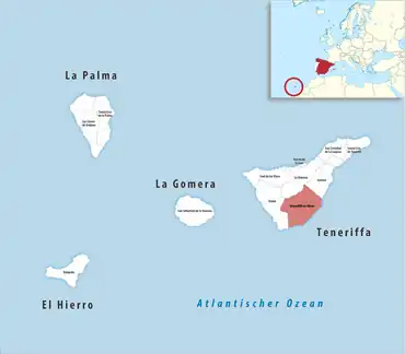 Die Lage des Gerichtsbezirk Granadilla de Abona in der Provinz Santa Cruz de Tenerife