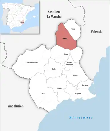 Die Lage des Gerichtsbezirk Jumilla in der autonomen Gemeinschaft Murcia