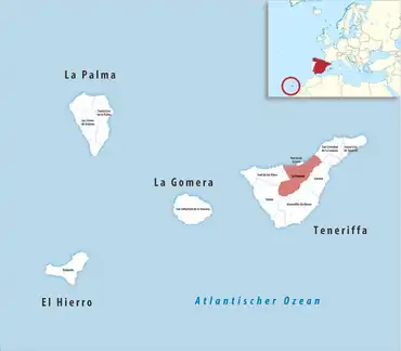 Die Lage des Gerichtsbezirk La Orotava in der Provinz Santa Cruz de Tenerife