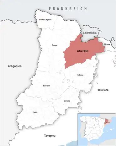 Die Lage des Gerichtsbezirk La Seu d’Urgell in der Provinz Lleida