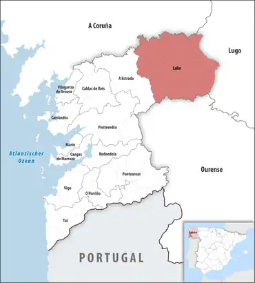 Die Lage des Gerichtsbezirk Lalín in der Provinz Pontevedra