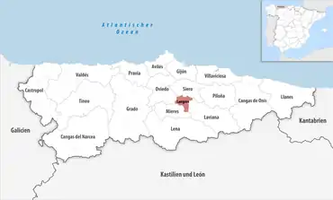 Die Lage des Gerichtsbezirk Langreo in der Provinz Asturien