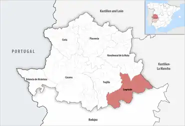 Die Lage des Gerichtsbezirk Logrosán in der Provinz Cáceres