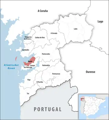 Die Lage des Gerichtsbezirk Marín in der Provinz Pontevedra
