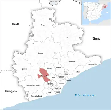 Die Lage des Gerichtsbezirk Martorell in der Provinz Barcelona