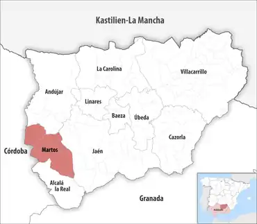 Die Lage des Gerichtsbezirk Martos in der Provinz Jaén