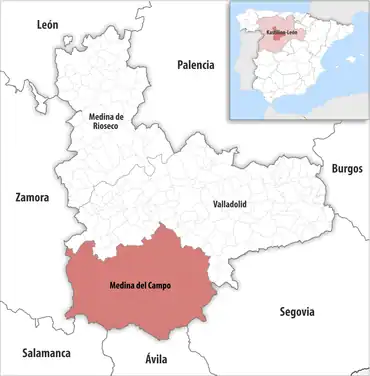 Die Lage des Gerichtsbezirk Medina del Campo in der Provinz Valladolid