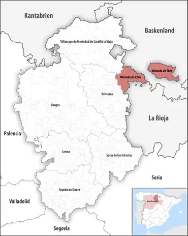 Die Lage des Gerichtsbezirk Miranda de Ebro in der Provinz Burgos
