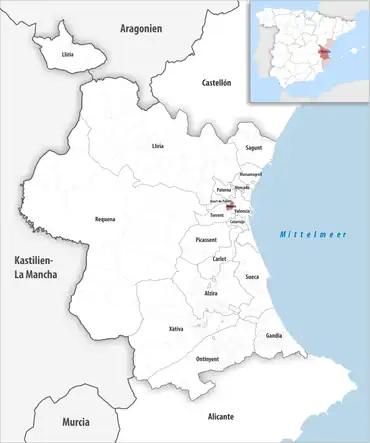 Die Lage des Gerichtsbezirk Mislata in der Provinz Valencia
