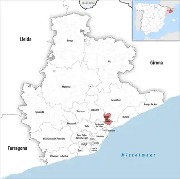 Die Lage des Gerichtsbezirk Mollet del Vallès in der Provinz Barcelona
